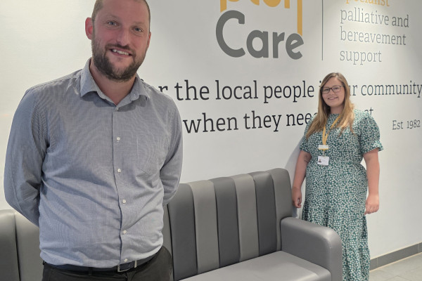 Rob Tickle, Head of Marketing for VeloxServ, with Rachel Hailey, Community Fundraiser for Compton Care